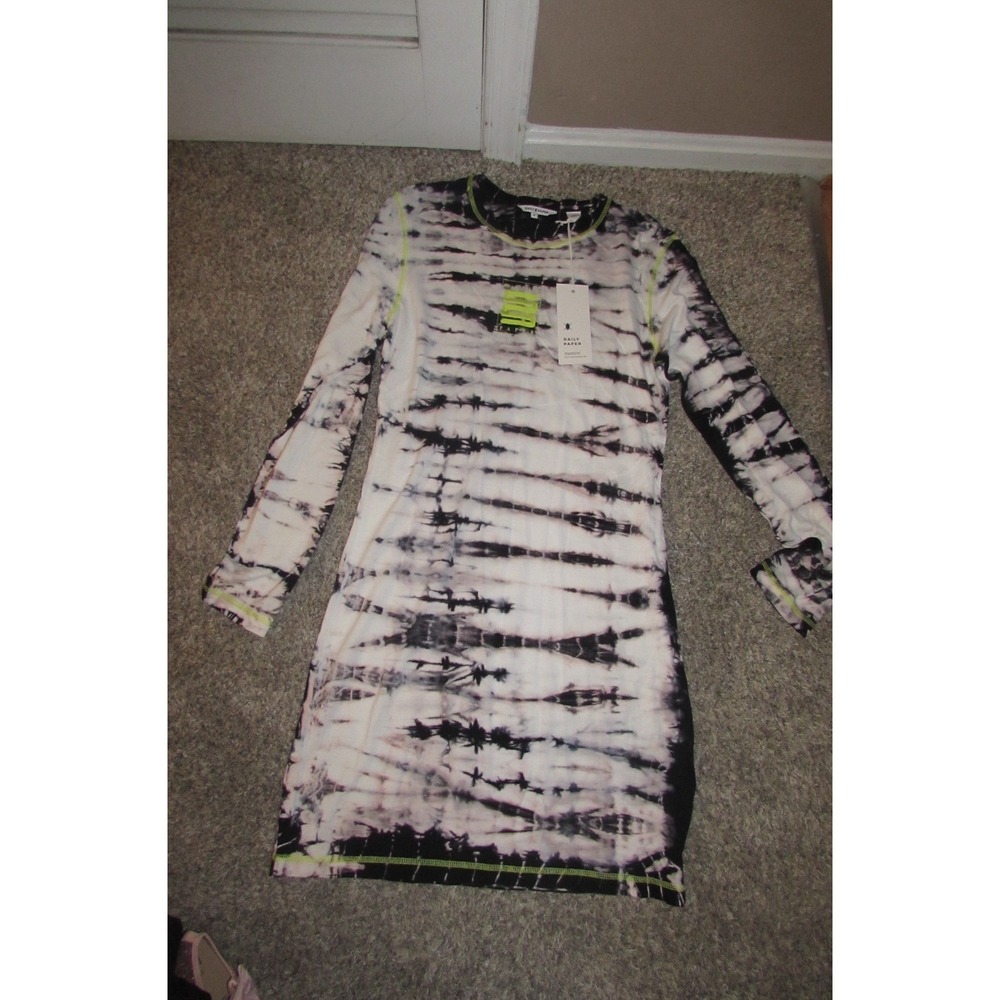 Daily Paper Black Shibori Tie Dye Long Sleeve Mini Dress Neon Stitching